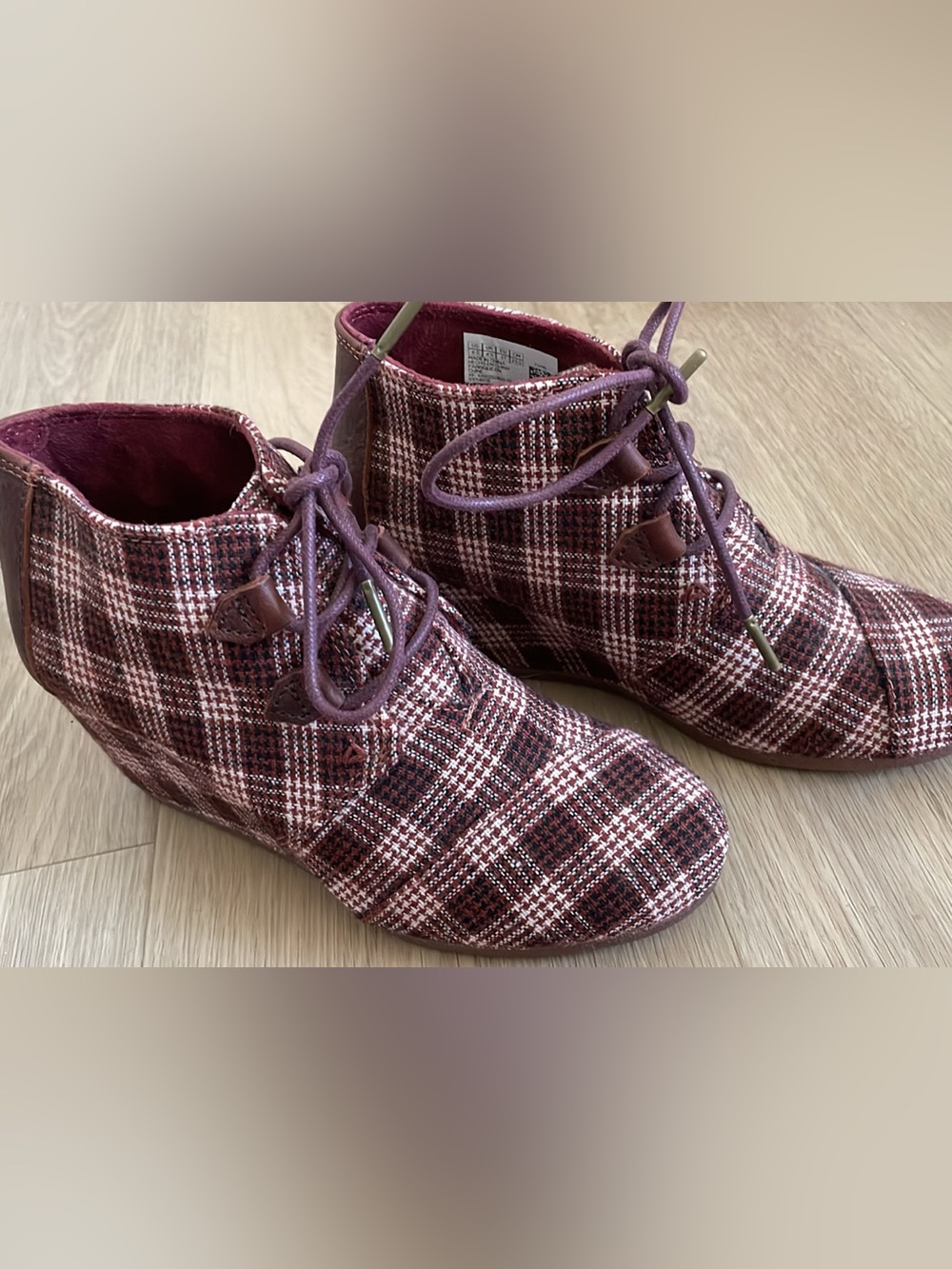 Toms Burgundy Plaid Lace-Up Ankle Boots